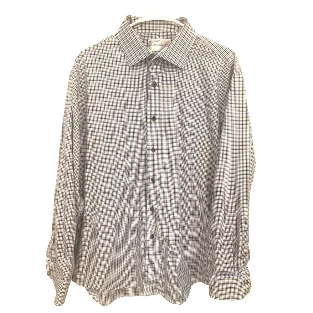 Lorenzo Uomo Perfect Fashion Shirt 17/34-35 Blue Check Mens Business Casual